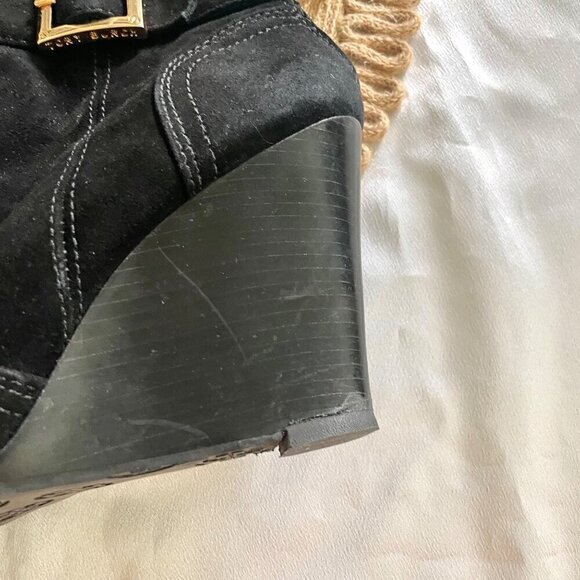 Tory Burch Deana Black Suede Wedge Ankle Boots Size 8 - Picture 4 of 8